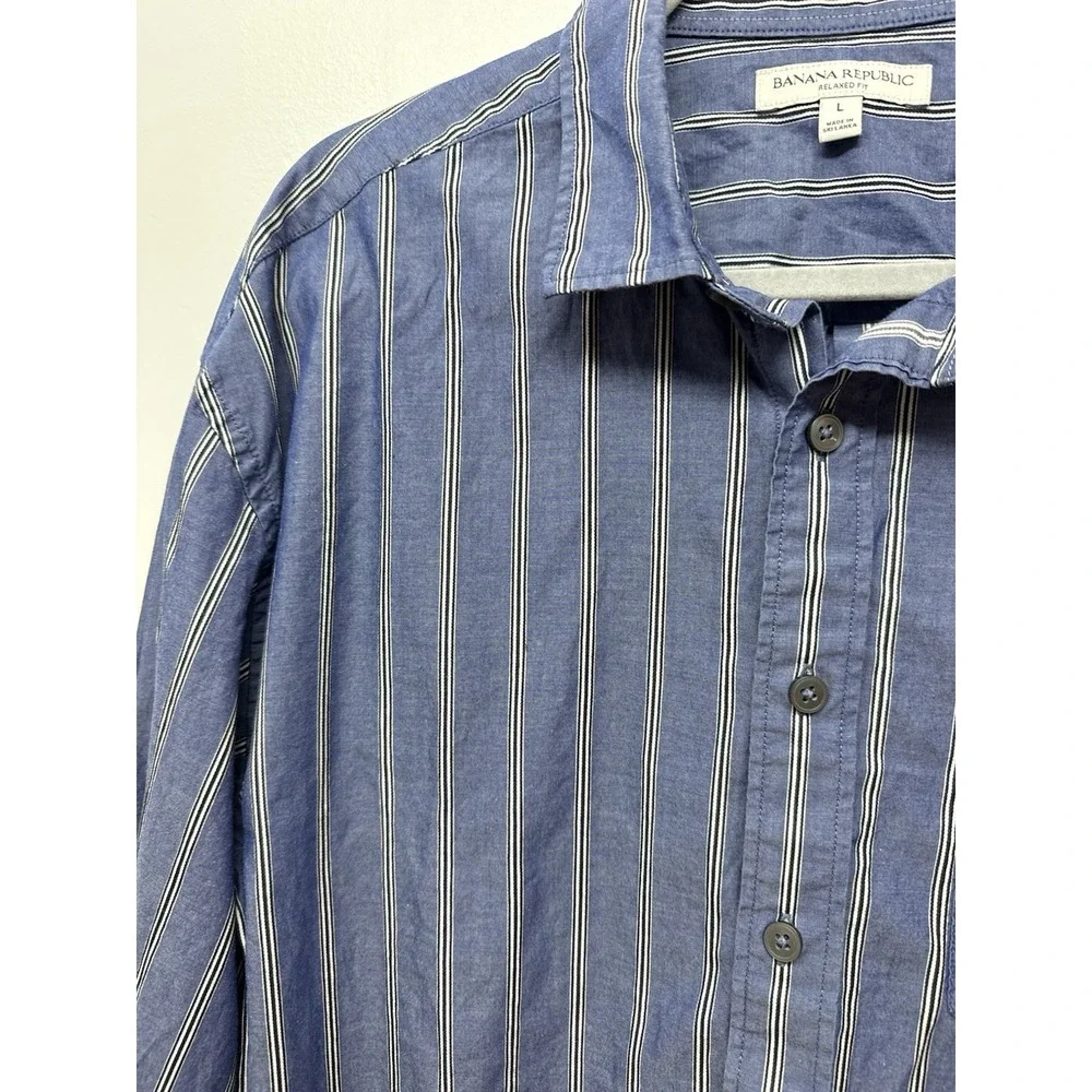 Banana Republic Blue White Striped‎ men's Long Sleeve Button Up Shirt Large #11
